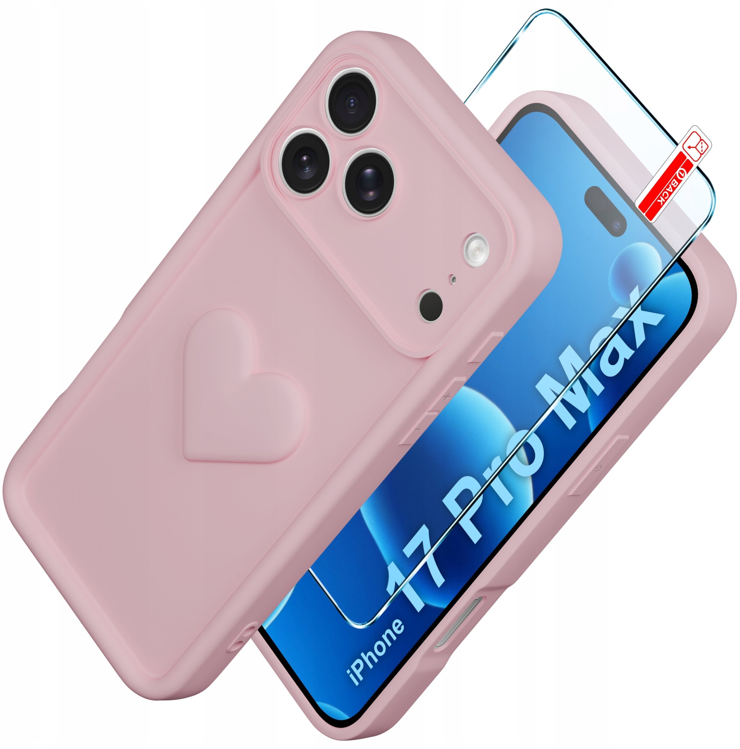 Etui do iPhone 17 Pro Max CASE silikonowe MATOWE serce + Szkło ochronne 9H