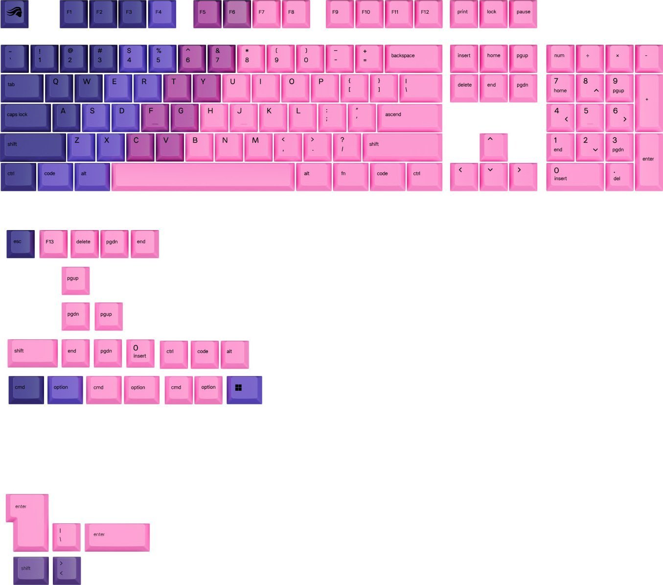Glorious Glorious GPBT Gradient Keycaps, ANSI Layout (US), PBT, Dye-Sub - Nebula