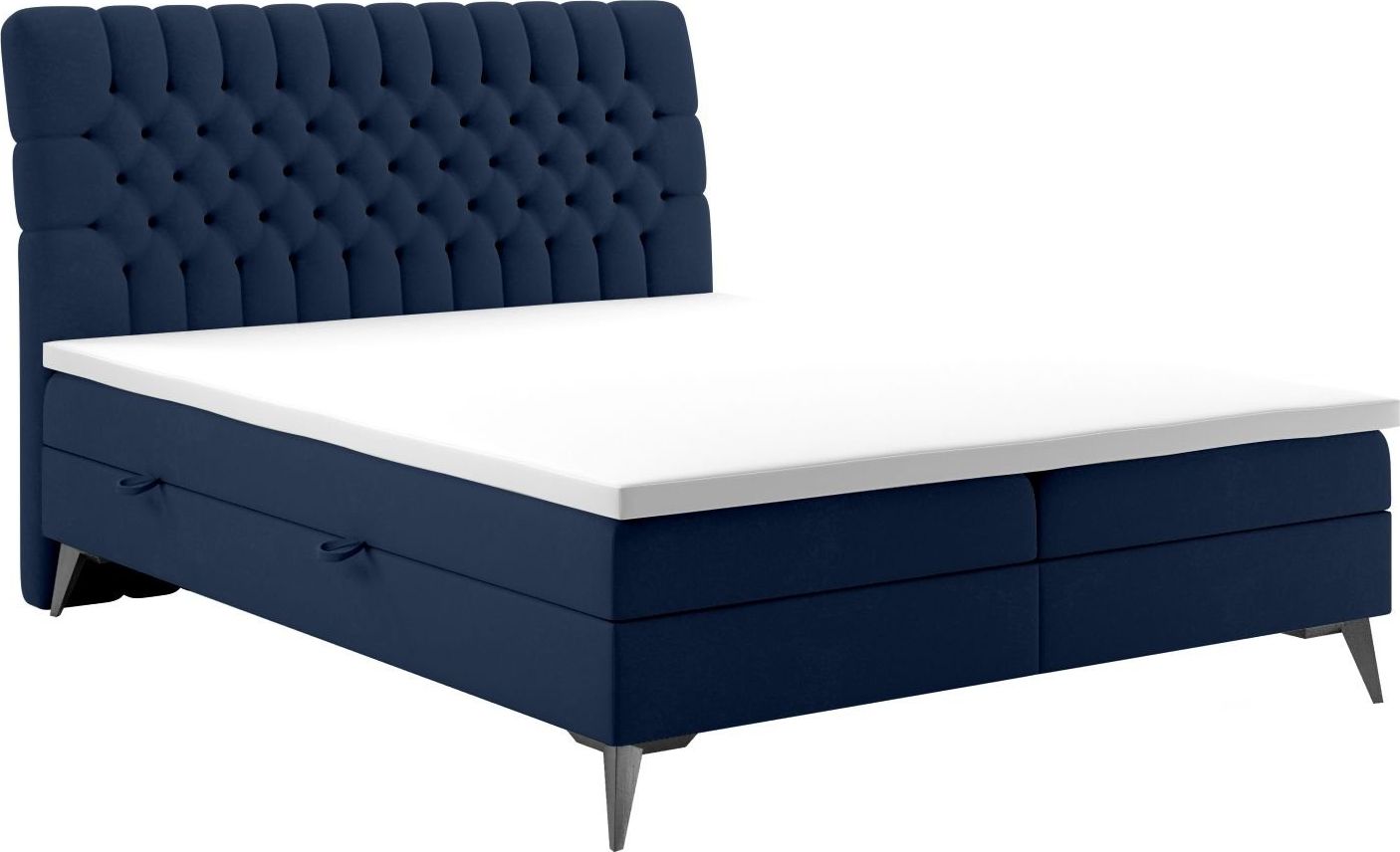 LAVERTO Łóżko kontynentalne BETAFO 160x200 granatowe velvet z pojemnikiem