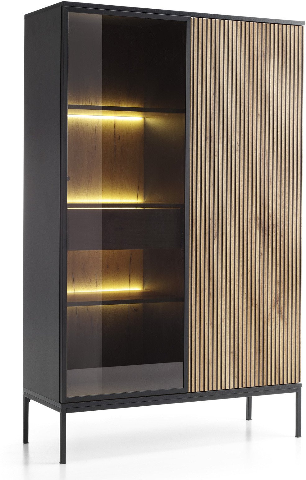 Witryna Lagos 166cm wysokość 2D1SZ z metalowymi nóżkami w kolorze Czarnym + LED