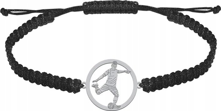 Radziszewska Jewellery Bransoleta Srebrna Męska Piłkarz Piłka Nożna 925 Sznurek GRAWER GRATIS