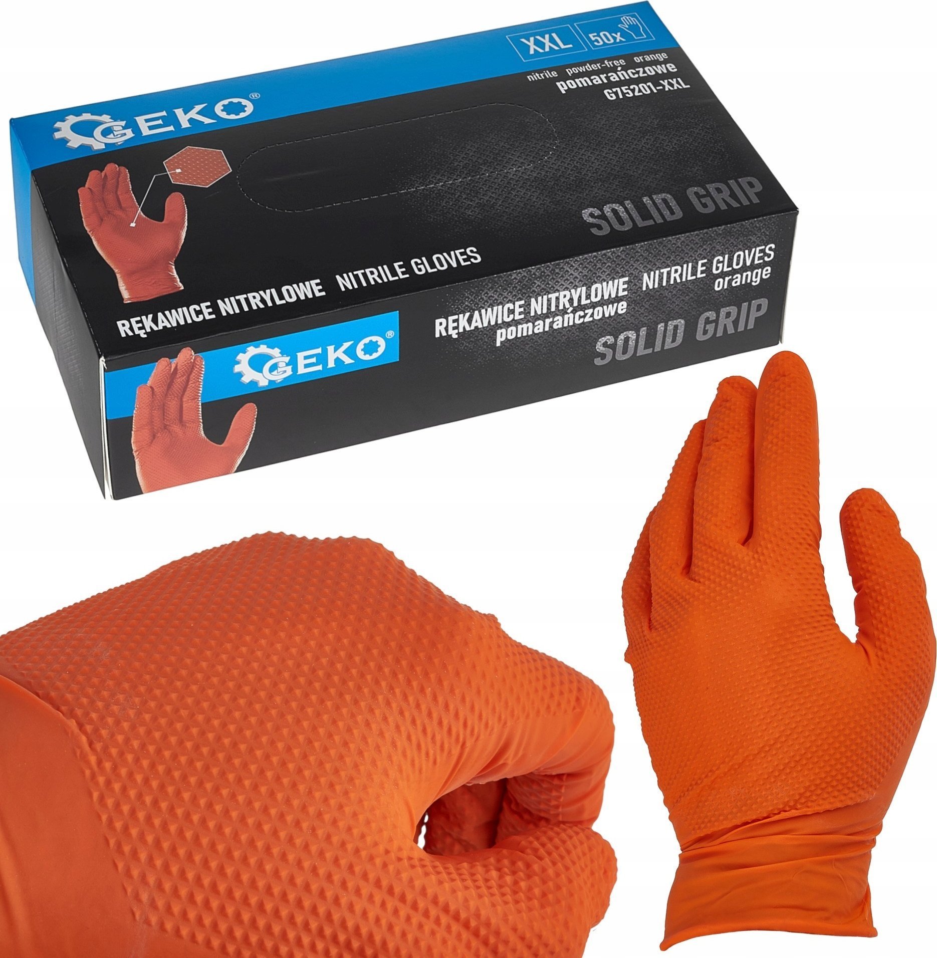Rękawice nitrylowe SOLID GRIP 50szt. r. XXL pomarańczowe (10)
