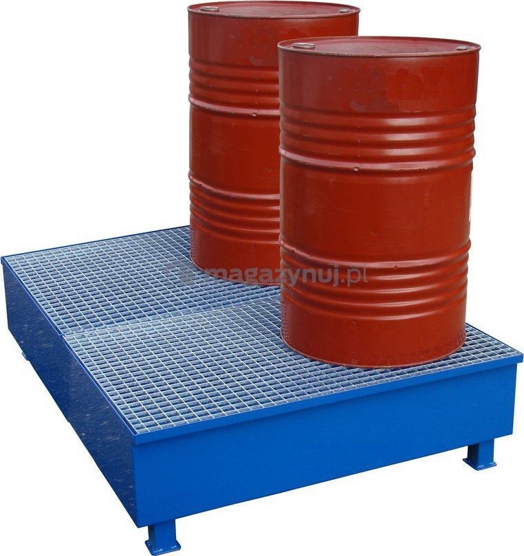 WiZ Stalowa wanna ociekowa z kratownicą na 4 beczki o pojemności 400 l, wym. 1200 x 1200 x 380 mm