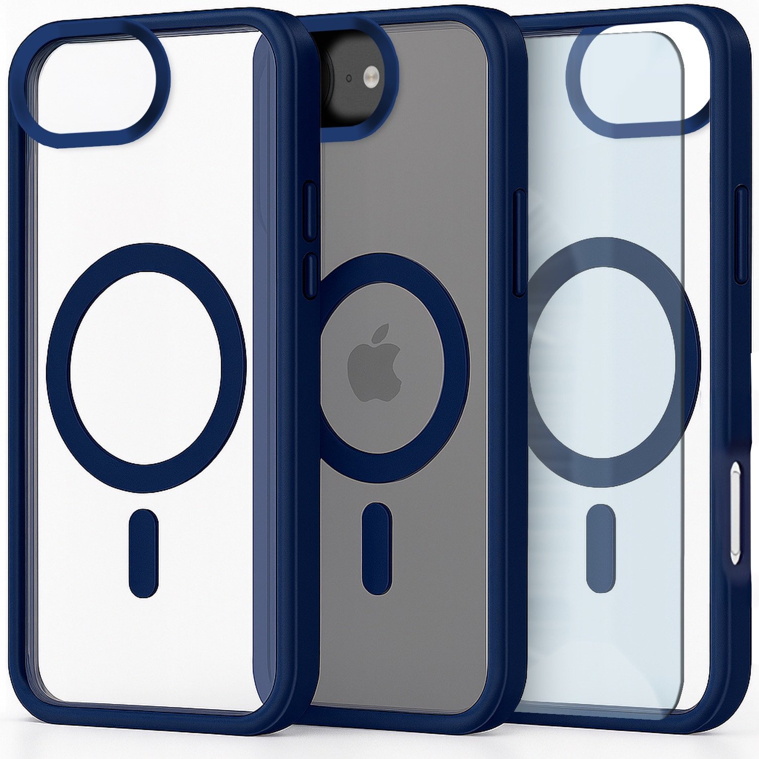 Etui do Apple iPhone 16e (Do Magsafe, Przezroczyste, Granatowe) Szkło 9H