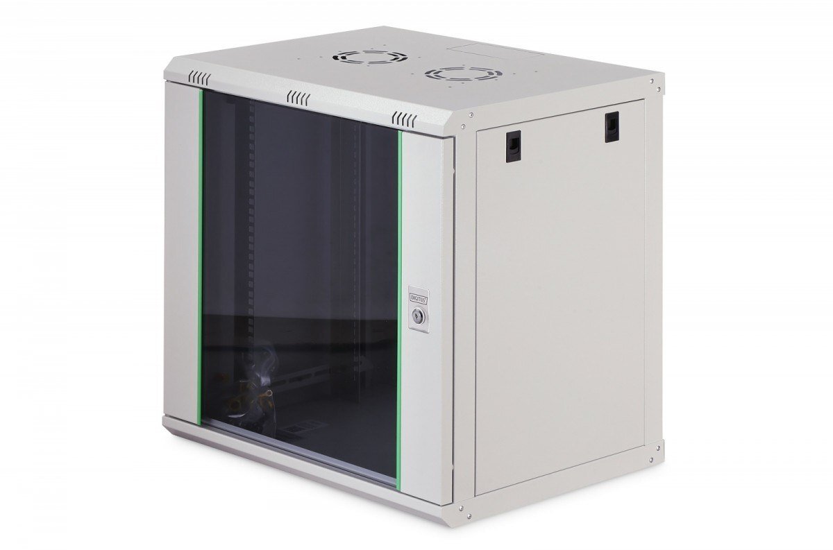 Szafa Digitus Szafa sieciowa wisząca jednosekcyjna Dynamic 19" 12U, 600x450, drzwi szyba, szary, niezmontowana, 60kg