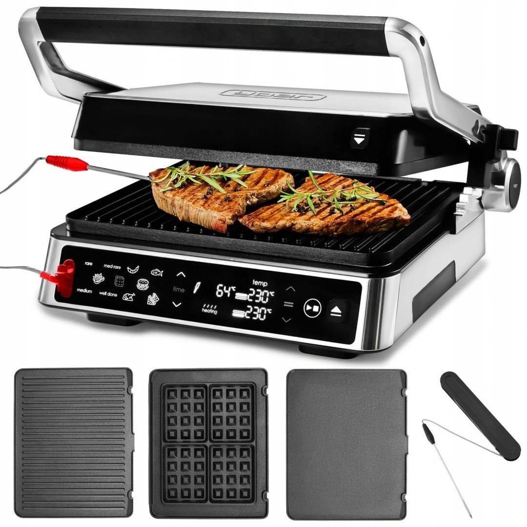 Grill Elektryczny 5w1 SKŁADANY Kontaktowy BEZTŁUSZCZOWY Opiekacz LED 2200W - Yoer CraftGrill EG06BK - DARMOWA DOSTAWA