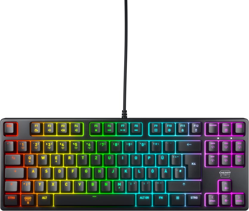 CHERRY XTRFY K4V2 - Tastatur - RGB - 80% - TKL - Hintergrundbeleuchtung - USB - QWERTZ - Deutsch - Tastenschalter: CHERRY MX2A Red - Schwarz