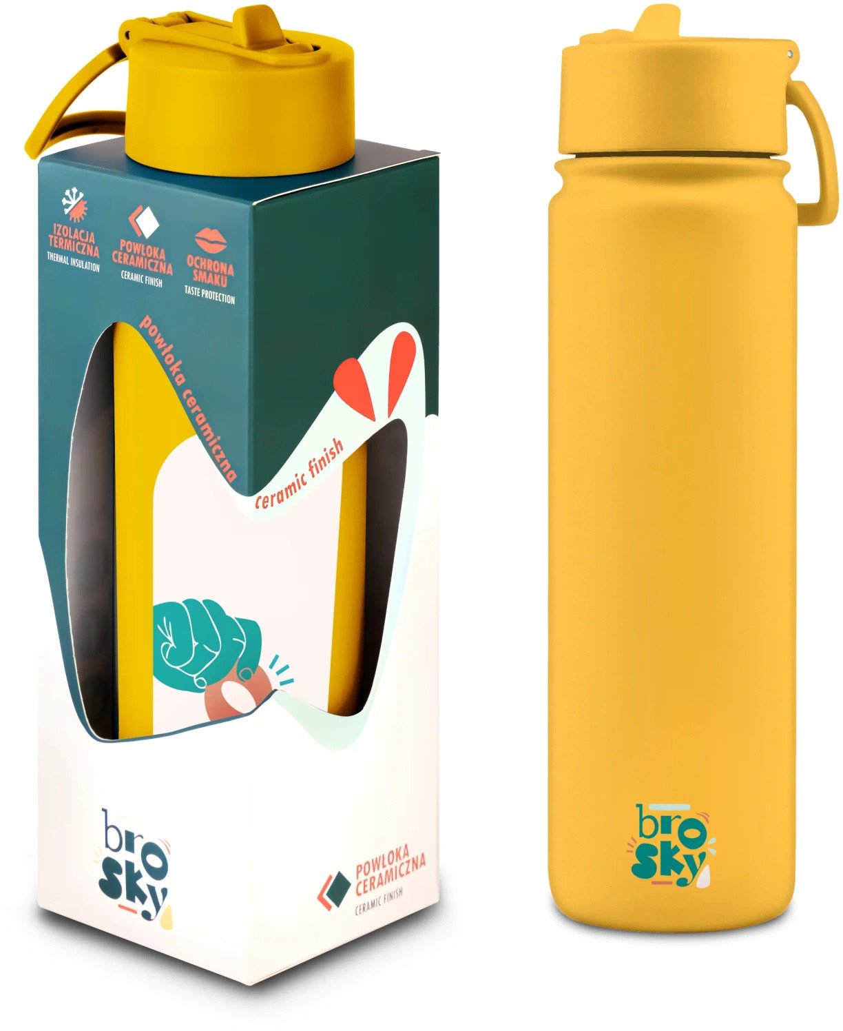 Brosky O. Żółta metalowa butelka na wodę ze słomką 680 ml