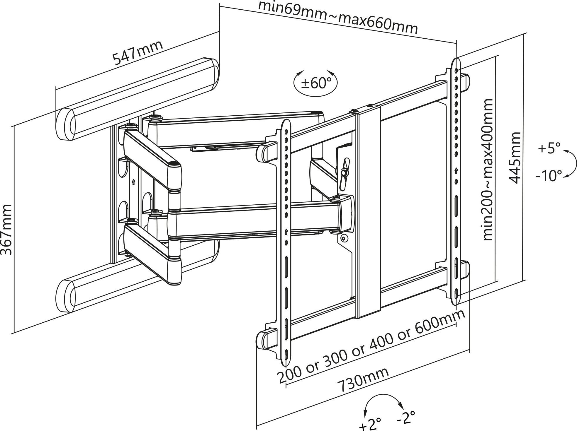 InLine ® Premium aluminium wall mount, for flat screen TV (37-80"), max. 70kg, black