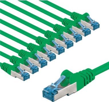 Goobay CAT 6A kabel krosowy, S/FTP (PiMF), 1 m, zielony, zestaw 10 - Długość kabla 1 m