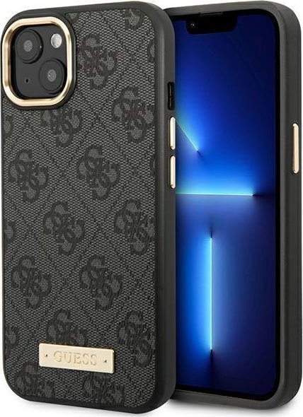 Guess Etui do iPhone 14 Plus 6,7" czarny/black hard case 4G Logo Plate MagSafe