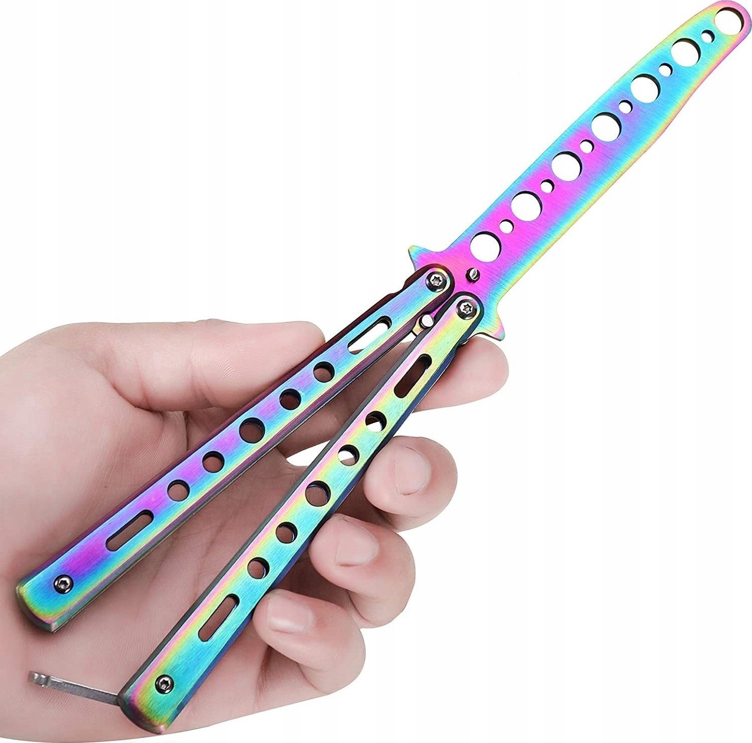 Korbi NÓŻ MOTYLKOWY TRENINGOWY TĘPY MOTYLEK TĘCZOWY