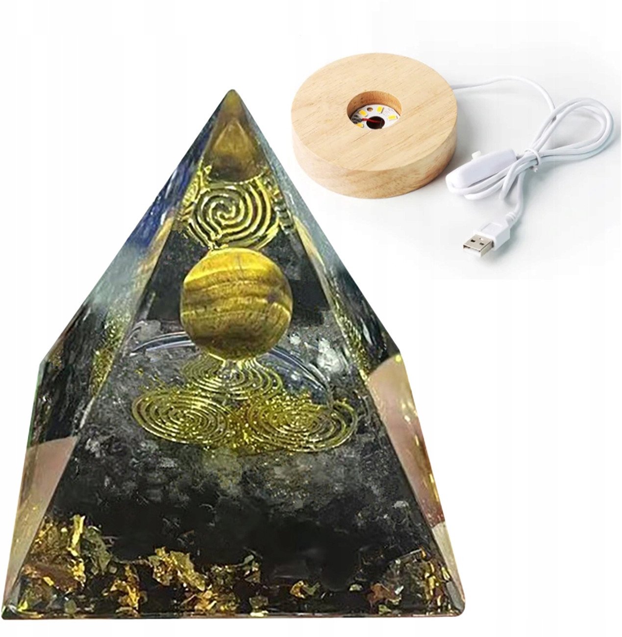 Piramida ORGONIT +LED Lampka PODSTAWA 5cm KRYSZTAŁ KAMIENIE AMULET 5cm HX05