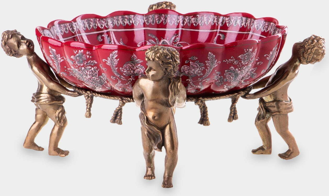 rzezbyzbrazu Porcelanowa Misa z Aniołkami Czerwona