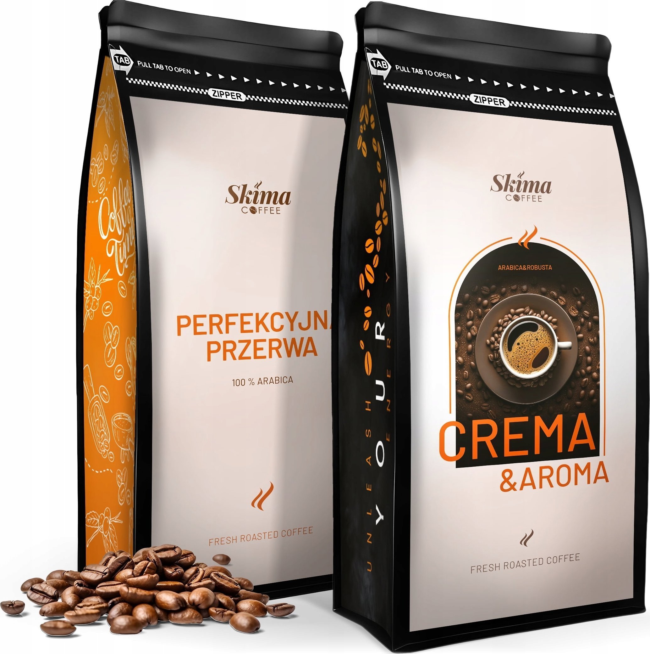 Kawa ziarnista SkimaCoffee Zestaw Kawa ziarnista 1kgX2 CREMA&AROMA/PERFEKCYJNA PRZERWA Świeżo Palona do ekspresu