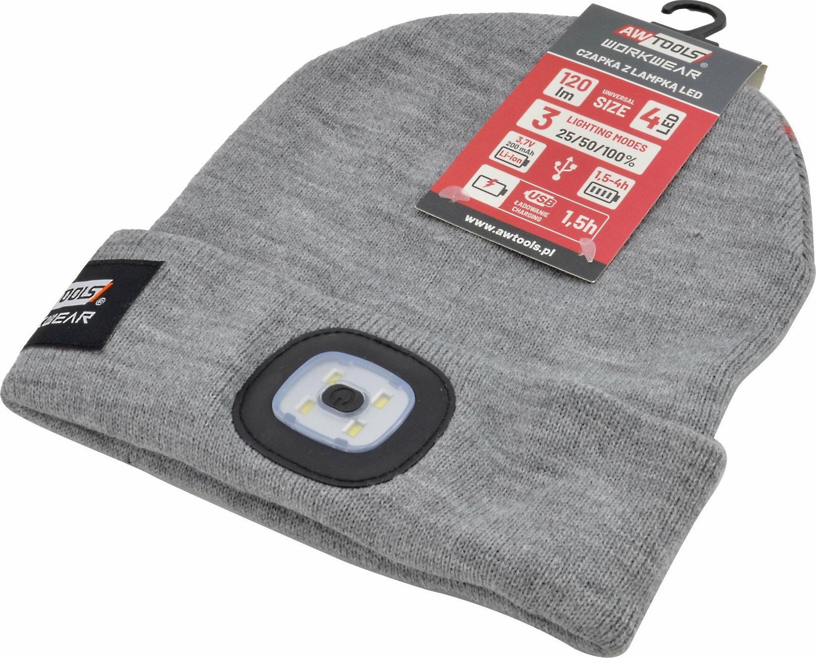 AWTools AWTOOLS CZAPKA Z LAMPKĄ LED 120lm SZARA
