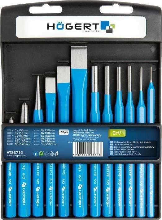 Högert Technik Zestaw przecinaków, punktaków i wybijaków 12 szt., CrV HT3B712