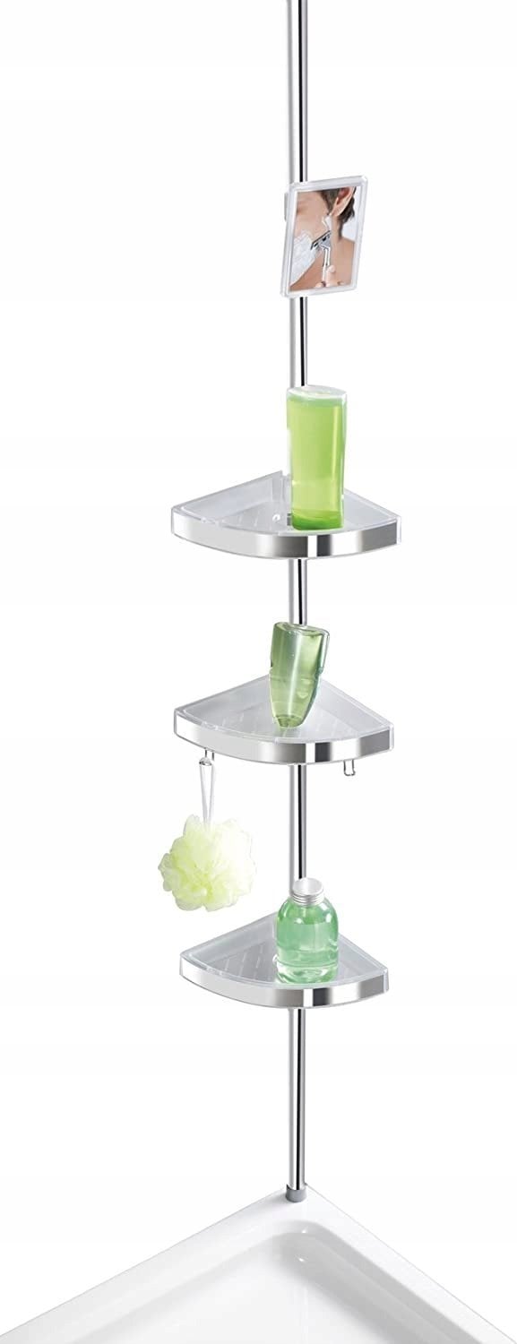 Wenko Narożna półka łazienkowa Premium Edge Shiny, 3 poziomy, lusterko, teleskopowa, WENKO