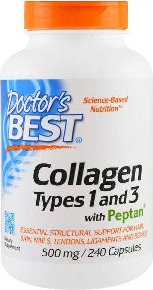 DOCTORS BEST Doctor's Best - Kolagen Peptan Typ 1 & 2, 500mg, 240 kapsułek