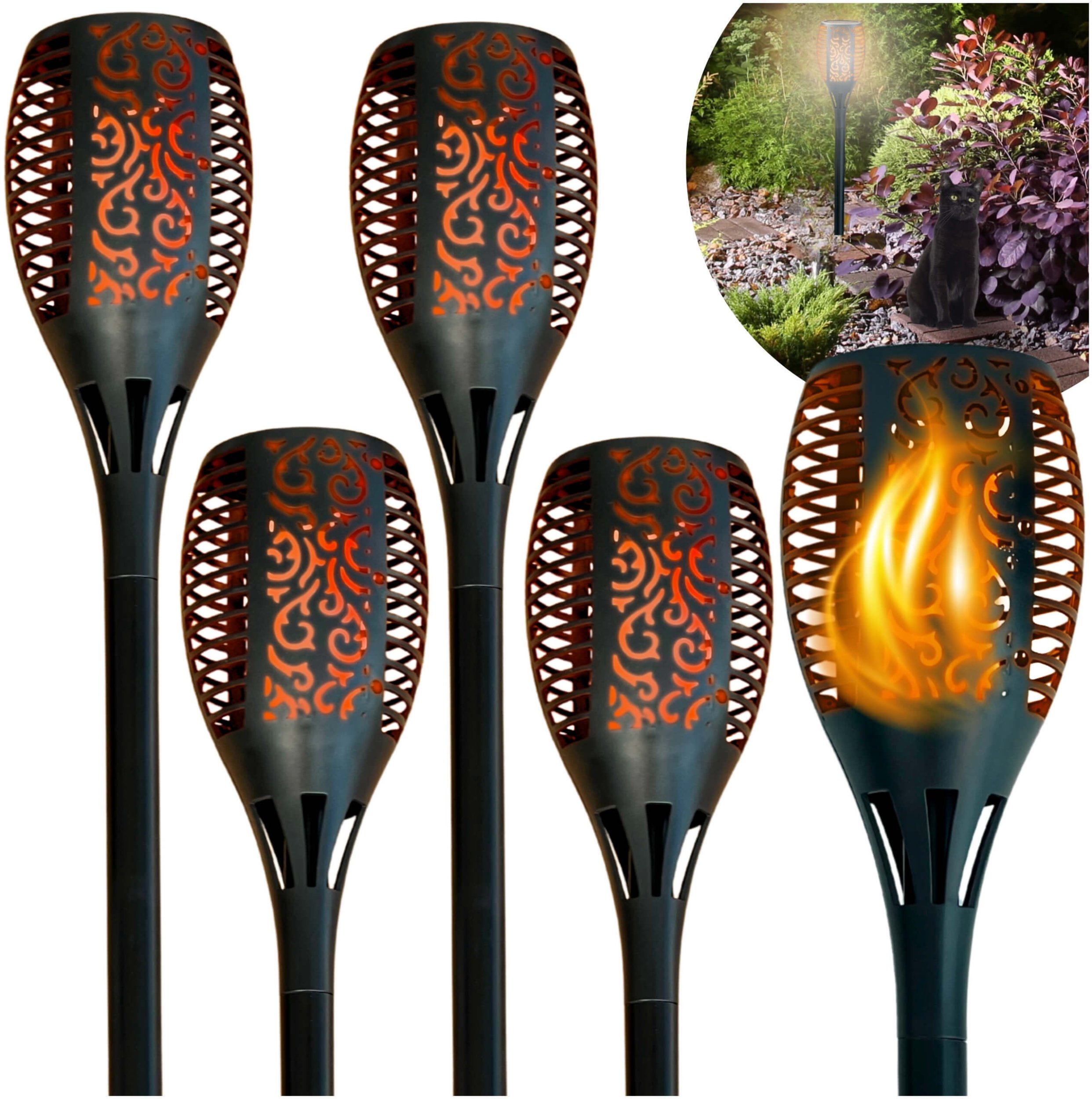 BLIXTAR Zestaw 4x Lampa Solarna Pochodnia 33 LED, Ogrodowa Wbijana Latarnia Płomień