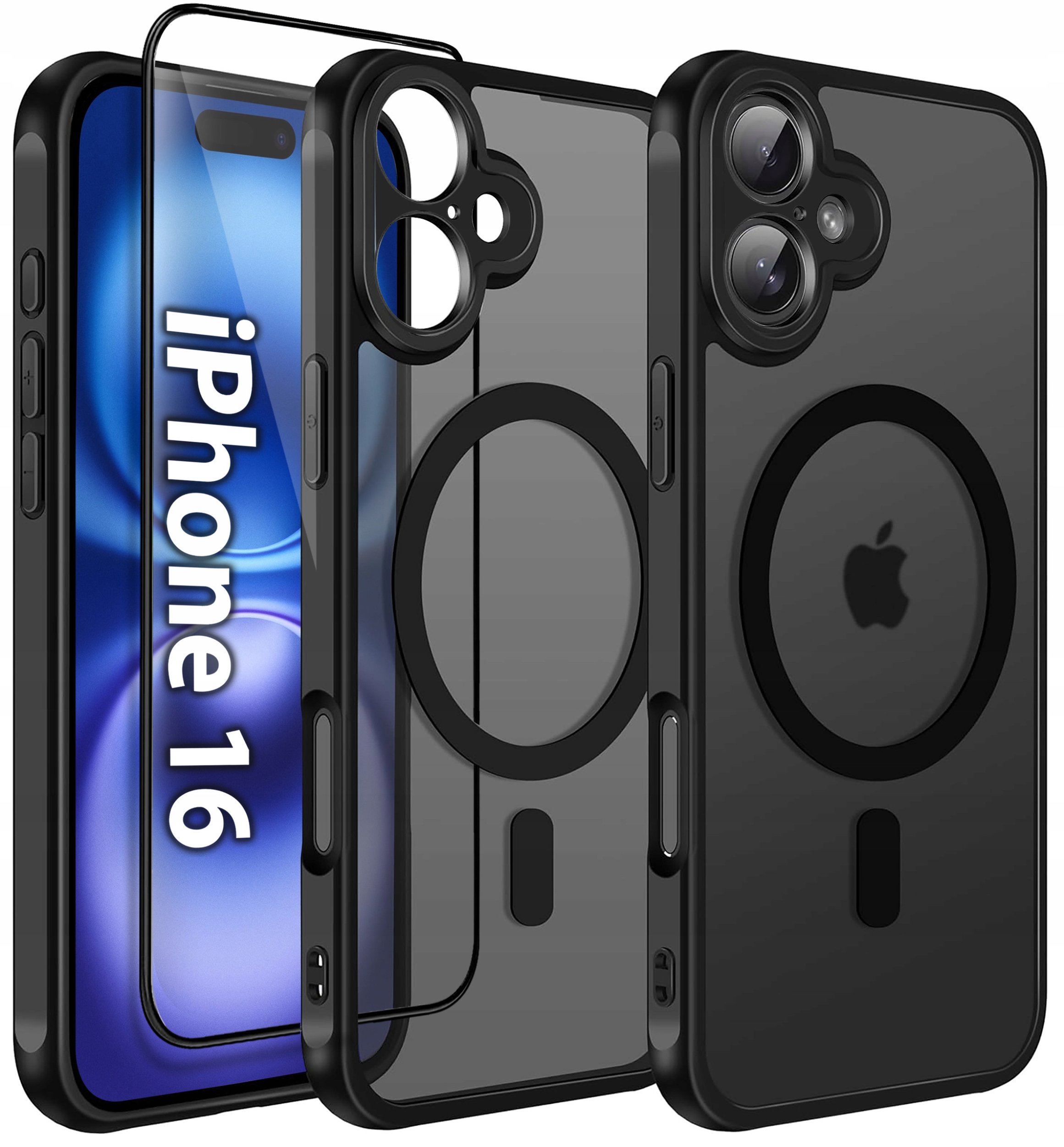 Etui do iPhone 16 do MagSafe MATT CASE WZMACNIANE 360 Szkło 5D PREMIUM