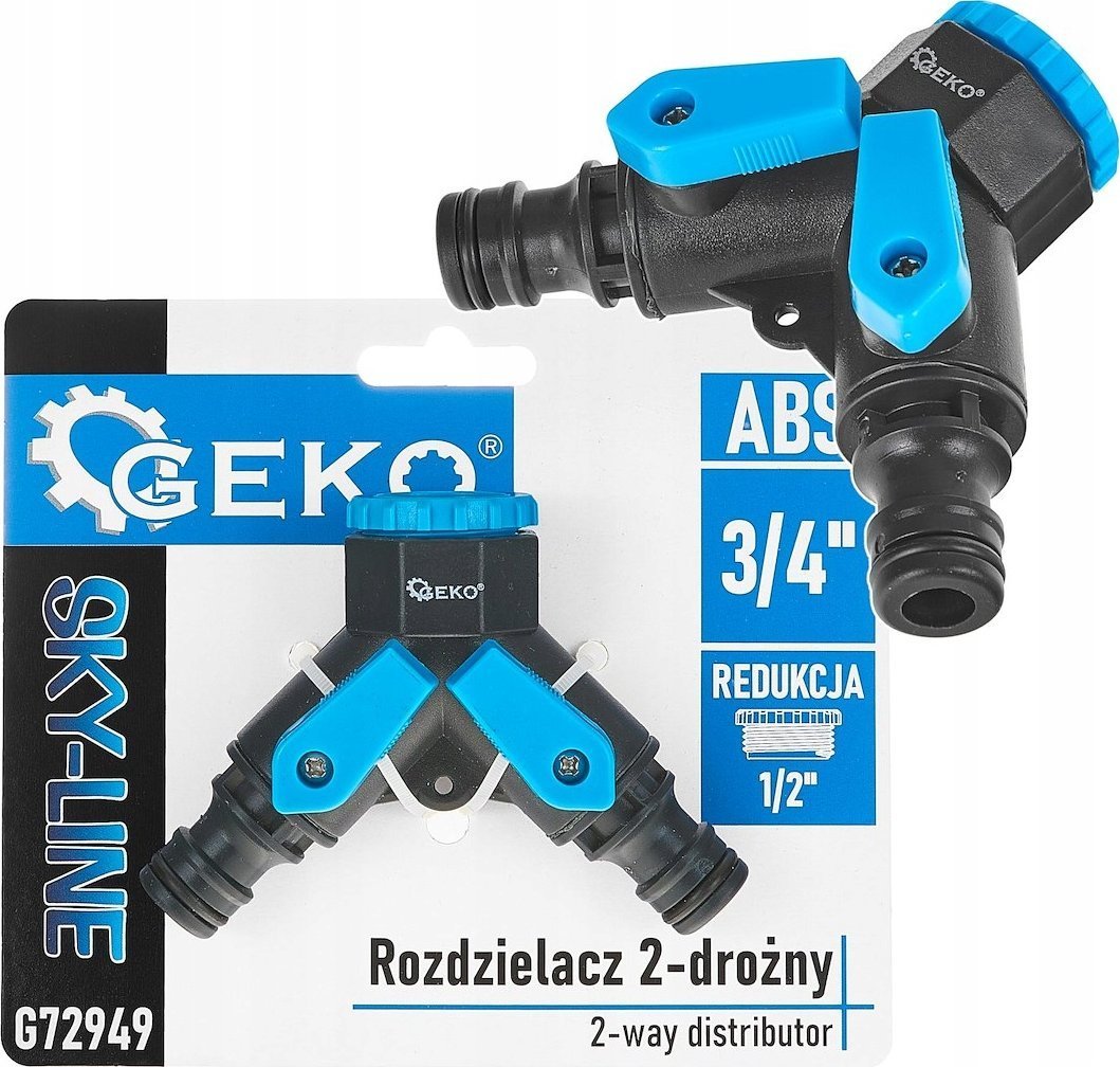 Rozdzielacz 2-drożny 3/4" z redukcją 1/2" i dwoma zaworami - wyjściami 1/2" SKY-LINE (120)