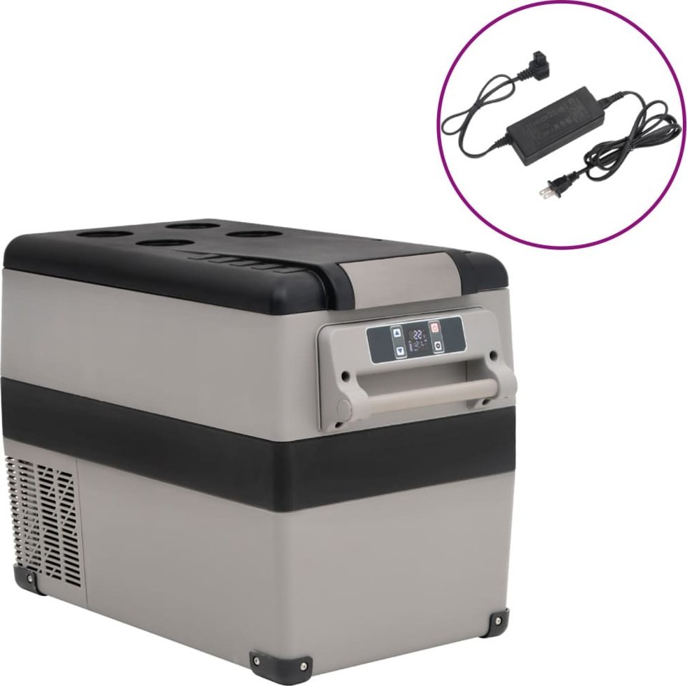 Lodówka turystyczna vidaXL Lodówka z uchwytem i zasilaczem, czarno-szara, 35 L, PP i PE