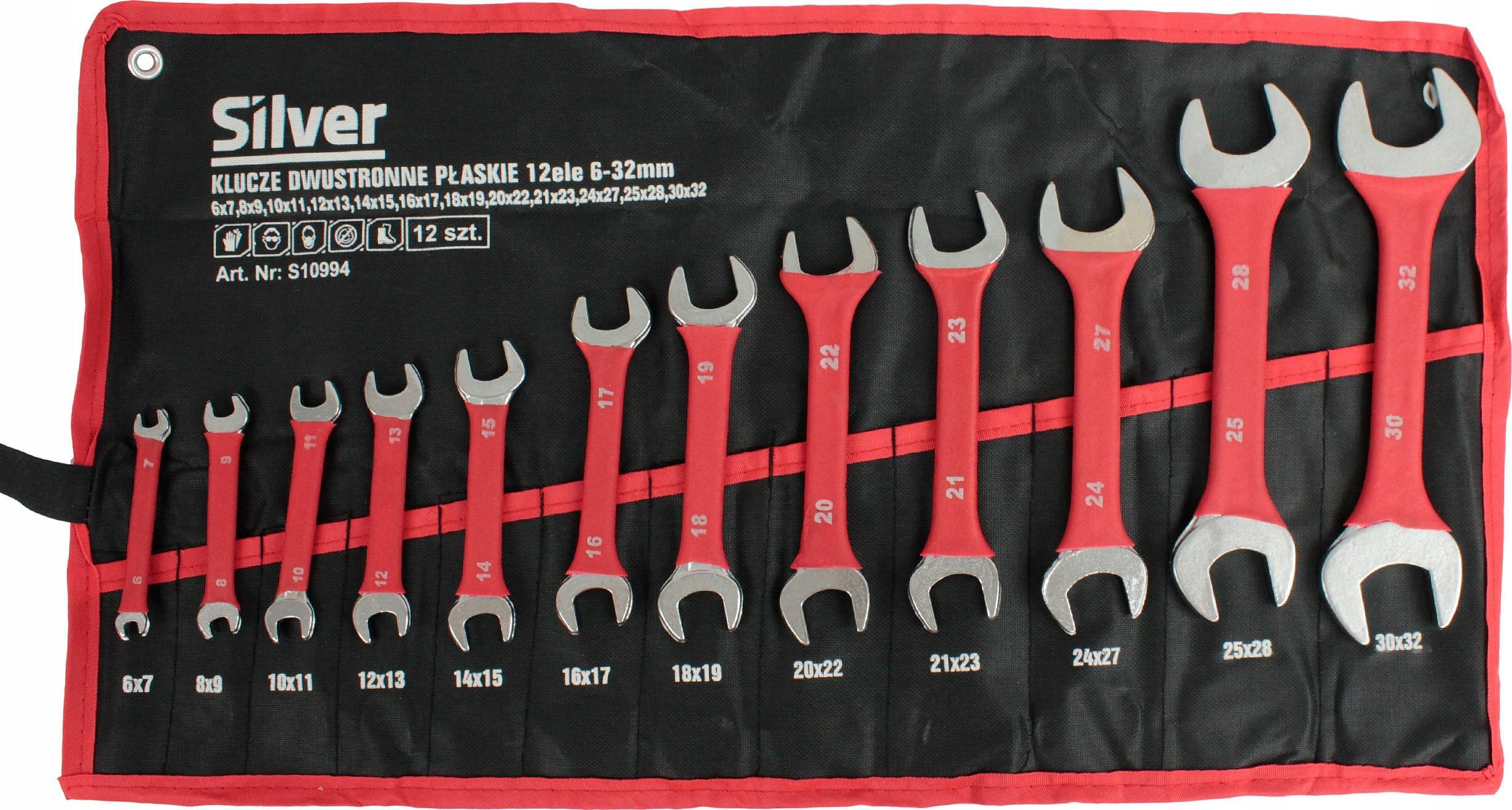 Silver KLUCZE PŁASKIE DWUSTRONNE 12szt. /SILVER 6-32mm