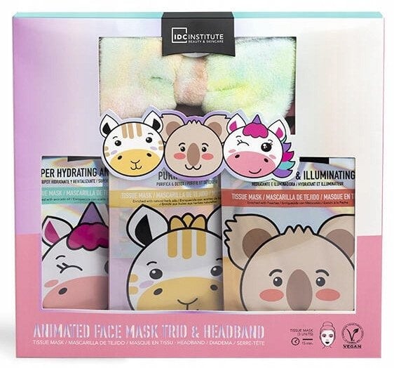 Lakštinės veido kaukės su galvos juosta IDC Institute Cute Animals