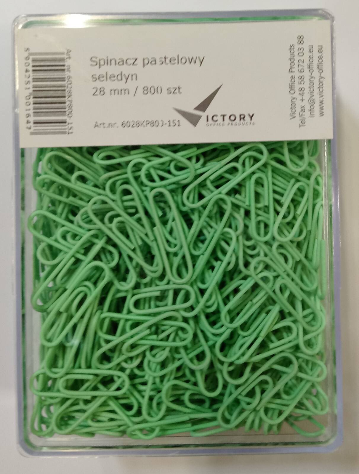 Victory Office Product Spinacze okrągłe 28mm VICTORY OFFICE PRODUCTS 6028KP800-151 pastelowe seledynowe metalowepowlekane w pojemniku plastikowym 800s