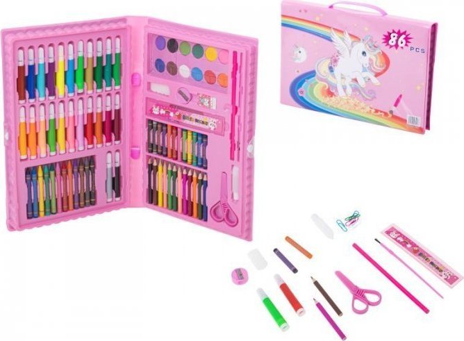 Zestaw plastyczny do malowania w walizce 86el. różowy