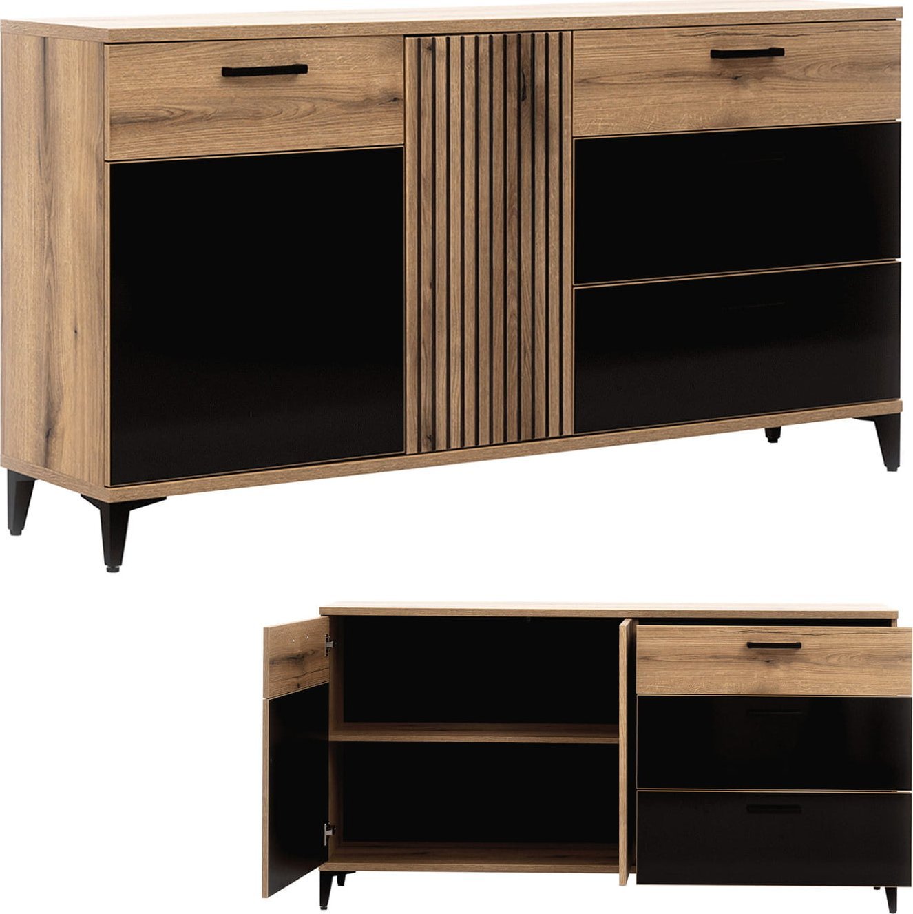 BogFran Komoda duża z szufladami czarna połysk ARIS AS3