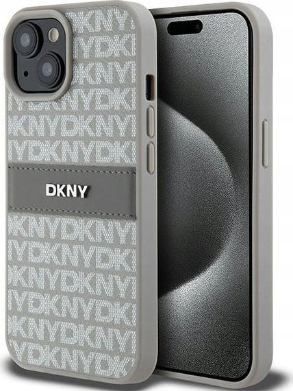 DKNY DKHCP15SPRTHSLE iPhone 15 / 14 / 13 6.1 beżowy hardcase Leather Mono Stripe & Metal Logo