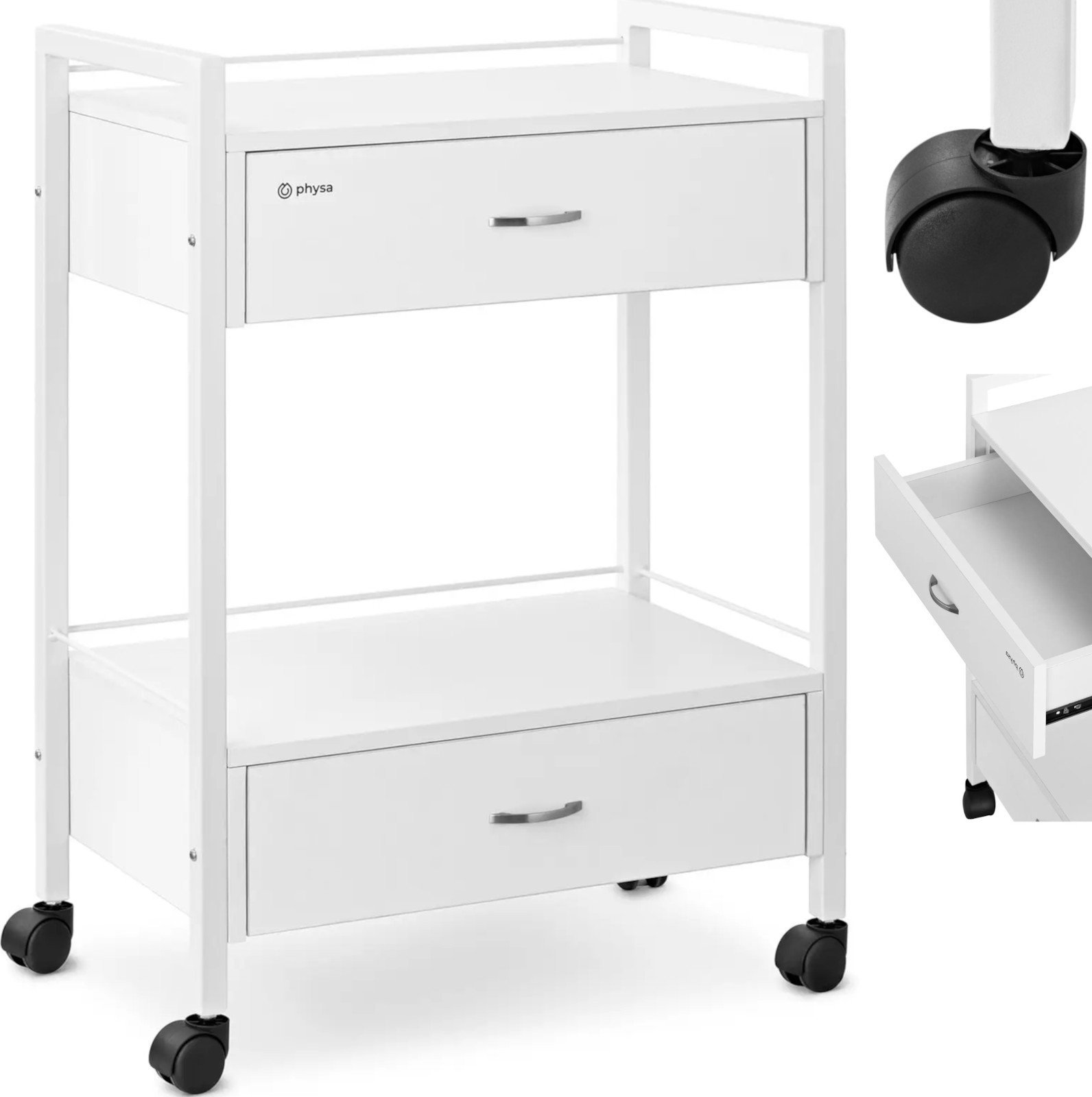 Physa Wózek pomocnik kosmetyczny fryzjerski 2 szuflady 2 półki 62.5 x 40 x 85.5 cm Wózek pomocnik kosmetyczny fryzjerski 2 szuflady 2 półki 62.5 x 40