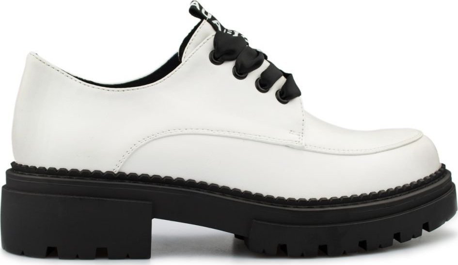 Laura Fiore Półbuty na platformie wiązane kokardą matowe białe Laura Fiore-39