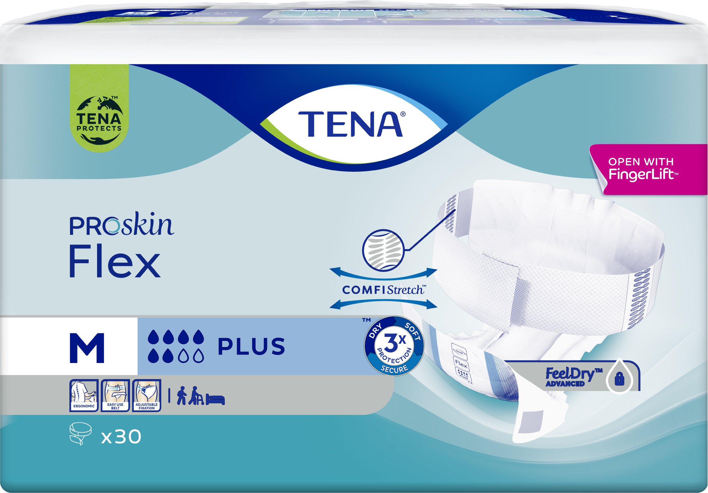TENA FLEX PROSKIN PLUS M '30 (niebieskie)