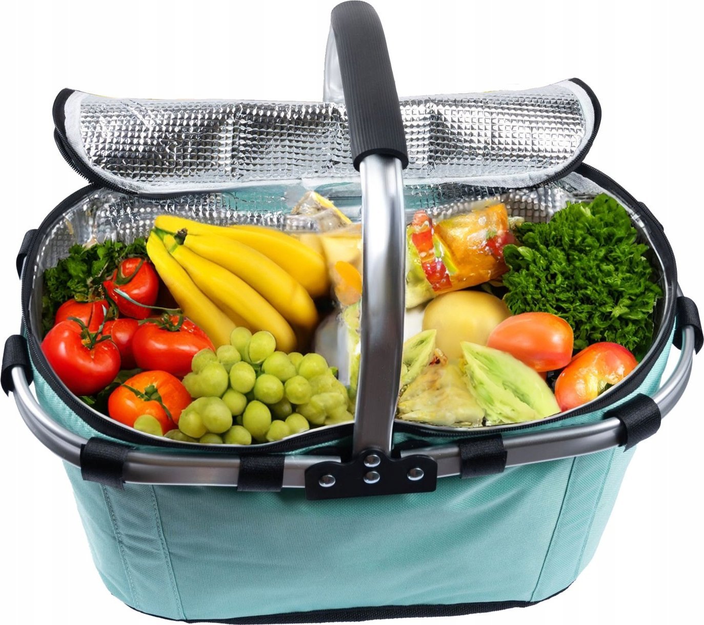 SKŁADANY KOSZYK TERMICZNY PIKNIKOWY NA ZAKUPY, PLAŻĘ Z 1 UCHWYTEM - WODOODPORNY, MIĘTOWY