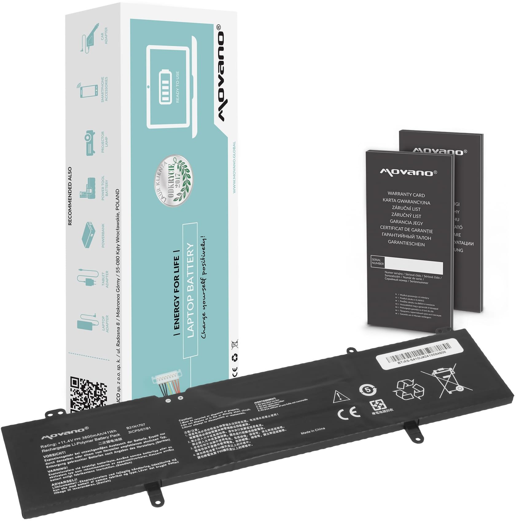 Bateria Movano do Asus VivoBook F411U, S410U, X411U