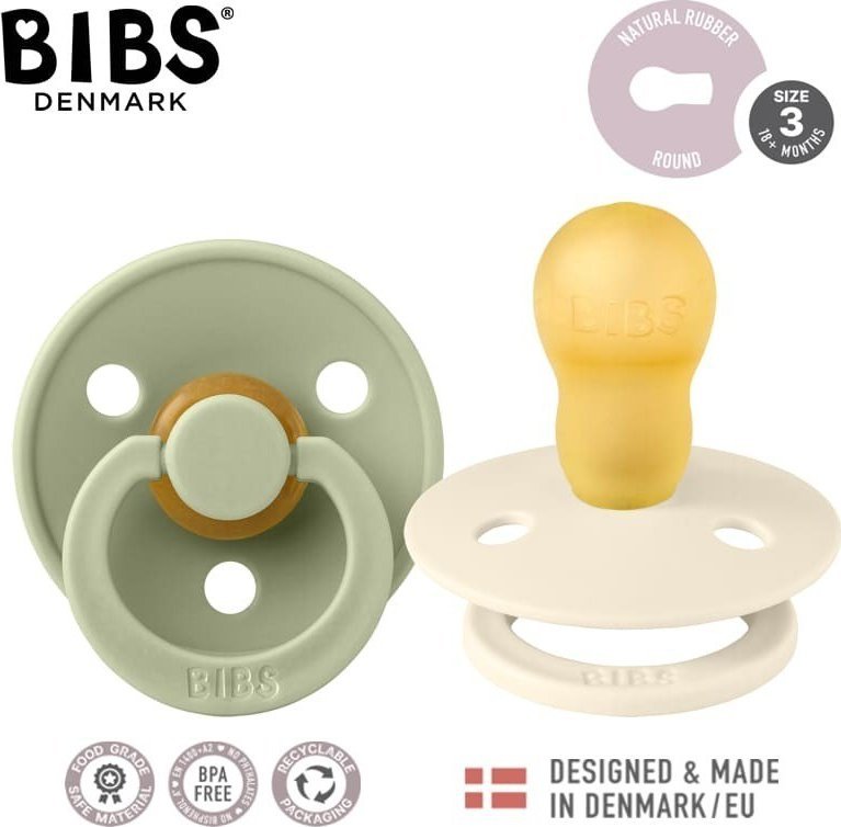 BIBS COLOUR 2-PACK IVORY & SAGE L Smoczek Uspokajający kauczuk Hevea