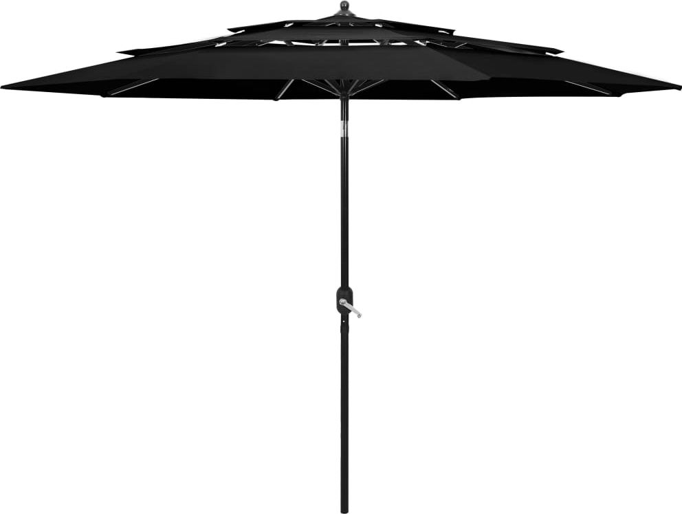 vidaXL 3-poziomowy parasol na aluminiowym słupku, czarny, 3 m
