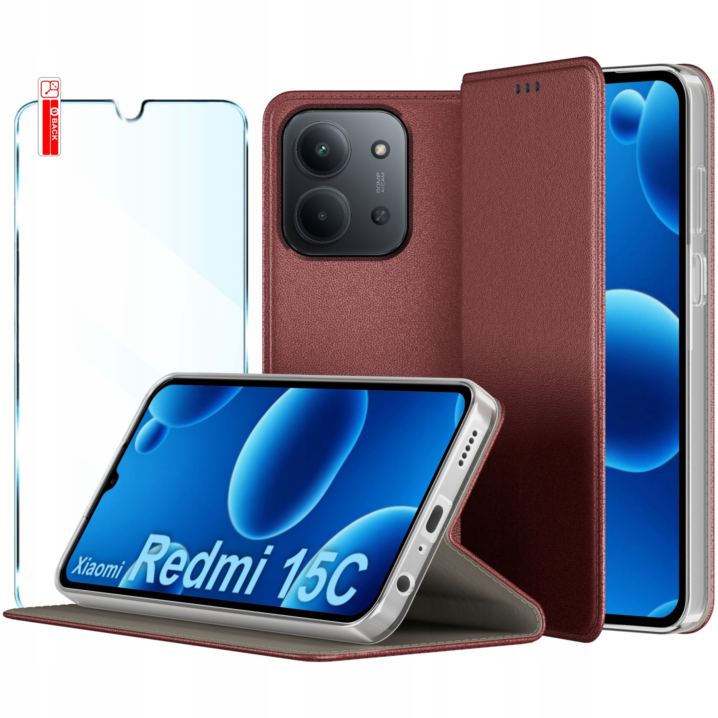 Etui Skórzane Zamykane MAGNETYCZNE CASE do Xiaomi Redmi 15C 5G SZKŁO