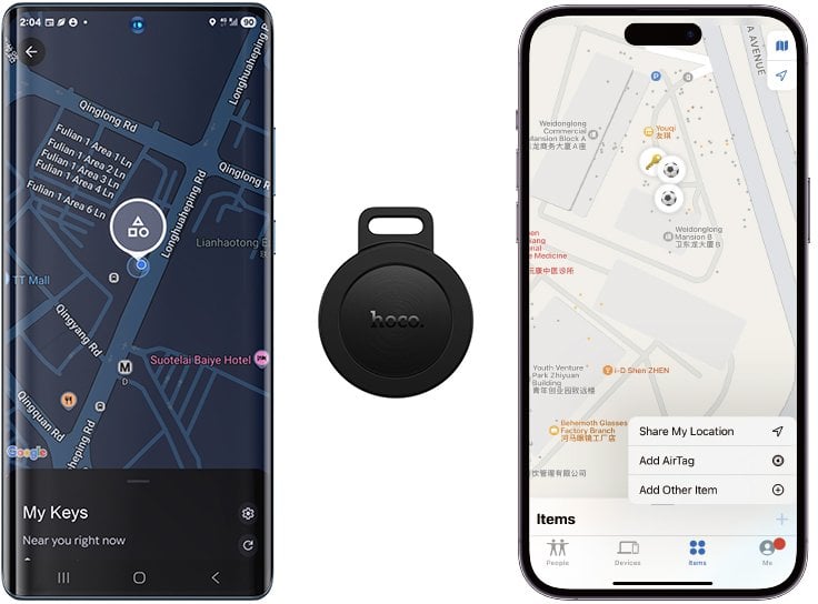Lokalizator zgodny z Apple Find My oraz Google Find My Device Hoco E101 czarny
