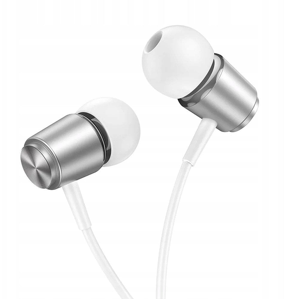 HOCO słuchawki przewodowe Jack 3,5 mm z mikrofonem M108 srebrne