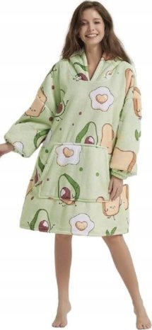 Bluza pluszowa z kapturem zielona comfy koc oversize ciepła tosty awokado