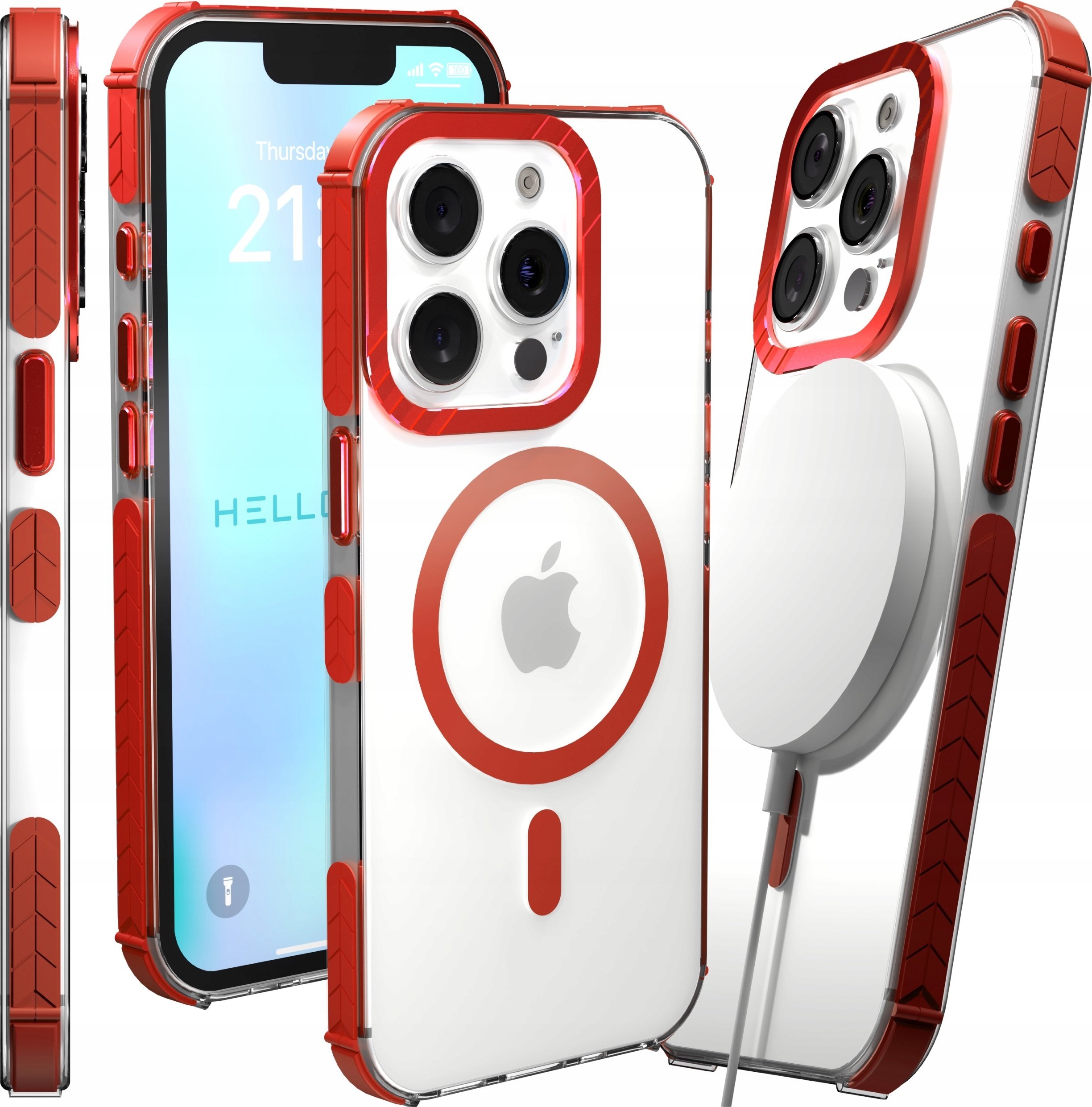 Etui Pancerne do Apple iPhone 15 Pro (Bumper, Czerwona Ramka, Magsafe)