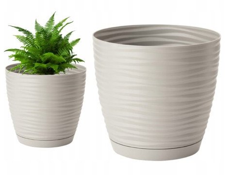 Doniczka z podstawką jasnoszara 26,5x24,5cm plastikowa