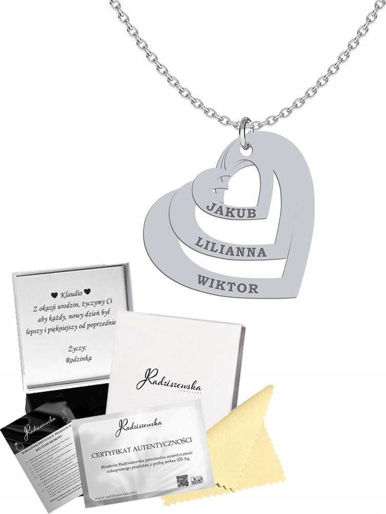 Radziszewska Jewellery Naszyjnik Srebrny dla Mamy Serce Imię Dziecka SREBRO 925 Dzień Matki Grawer