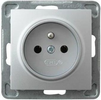 Ospel Gniazdo Impresja pojedyncze z uziemieniem srebrne (GP-1YZ/m/18)