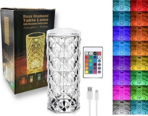Lampa stołowa Kryształowa lampa bezprzewodowa ROSE DIAMOND + pilot