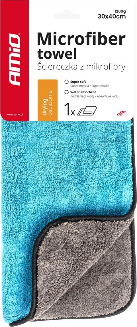 AMiO Ściereczka mikrofibra ręcznik do osuszania samochodu auta lakieru 30x40 cm 1200g amio-03757